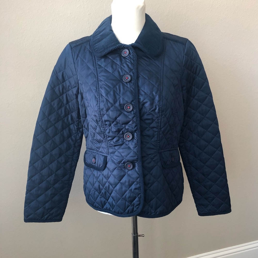 Boden Womens Diamond Quilted Equestrian Jacket Navy Blue US Size 10 (UK Size 14)